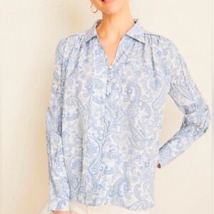 Ann Taylor Light Blue Paisley Blouse Medium